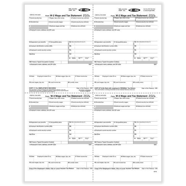 W2 EMPLOYEE 4UP BOX COPY B,C,2,2 OR EXTRA COPY CUT SHEET (W STYLE)/500 per CTN
