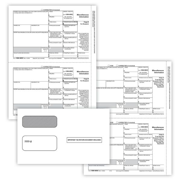 1099 MISC LASER PRINTED PACKAGED SET 3PART ELECTRONIC FILING 2UP WITH ENVELOPE (50 EMPLOYEES)/50 per PK